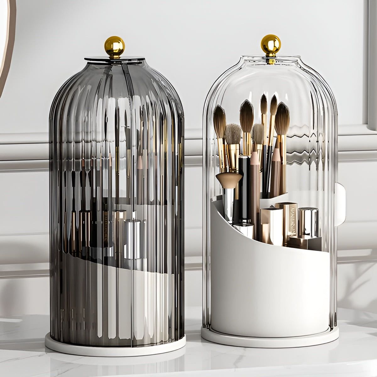 360° Rotatable Makeup Brush Organizer with Multiple Compartments - Stylish Vanity and Cosmetic Organizer for Efficient Storage-2