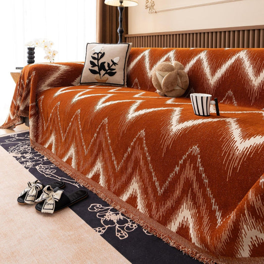 Ochre streak textured sofa cover