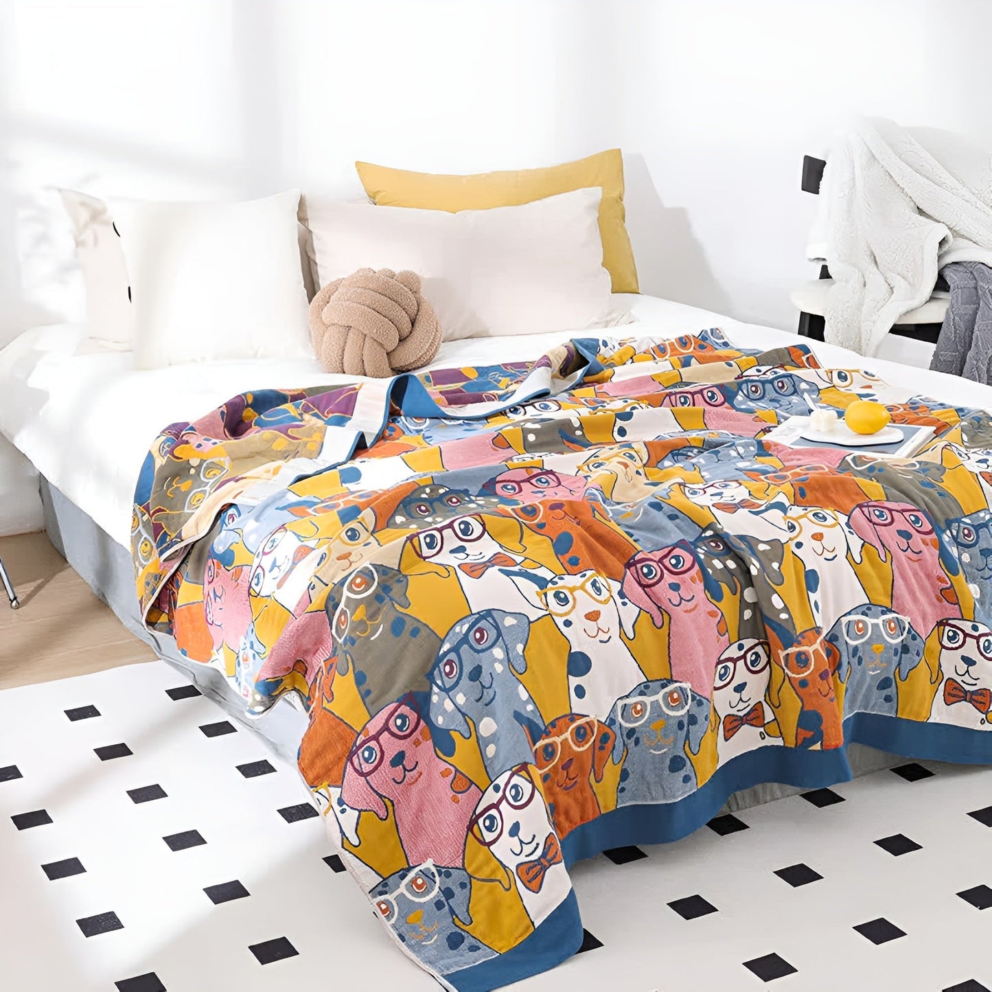 Playful dog print cotton blanket