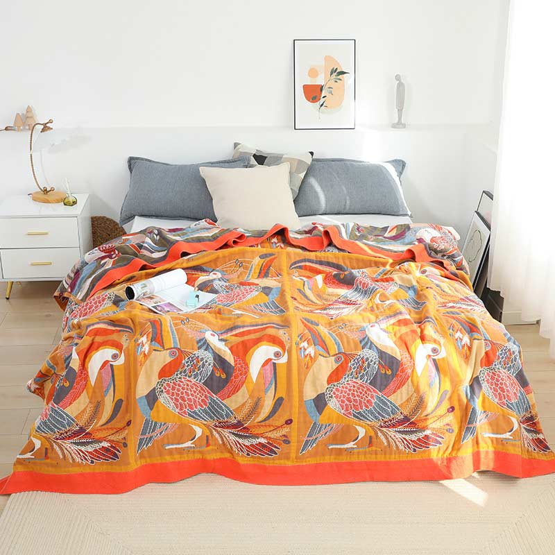 Reversible Organic Cotton Quilt with Toucan Bird Pattern – Soft Eco-Friendly Bedding for Kids, Queen/King Size Options 1