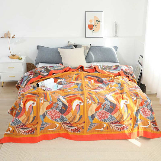 Reversible Organic Cotton Quilt with Toucan Bird Pattern – Soft Eco-Friendly Bedding for Kids, Queen/King Size Options 1