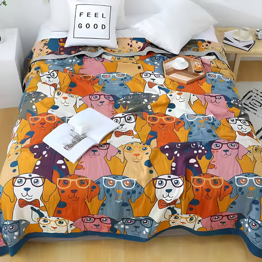 Playful dog print cotton blanket