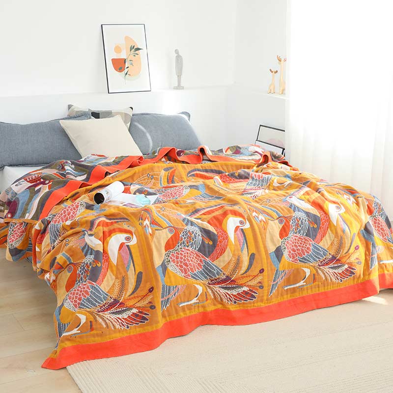 Reversible Organic Cotton Quilt with Toucan Bird Pattern – Soft Eco-Friendly Bedding for Kids, Queen/King Size Options 2