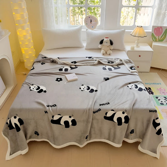 Fluffy fleece blanket with panda design