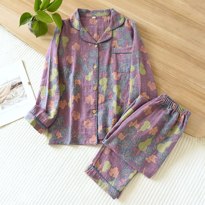 Elegant Gourd Pattern Cotton Loungewear Set for Women - Soft Lightweight Matching Lounge Set for Indoor Comfort 3