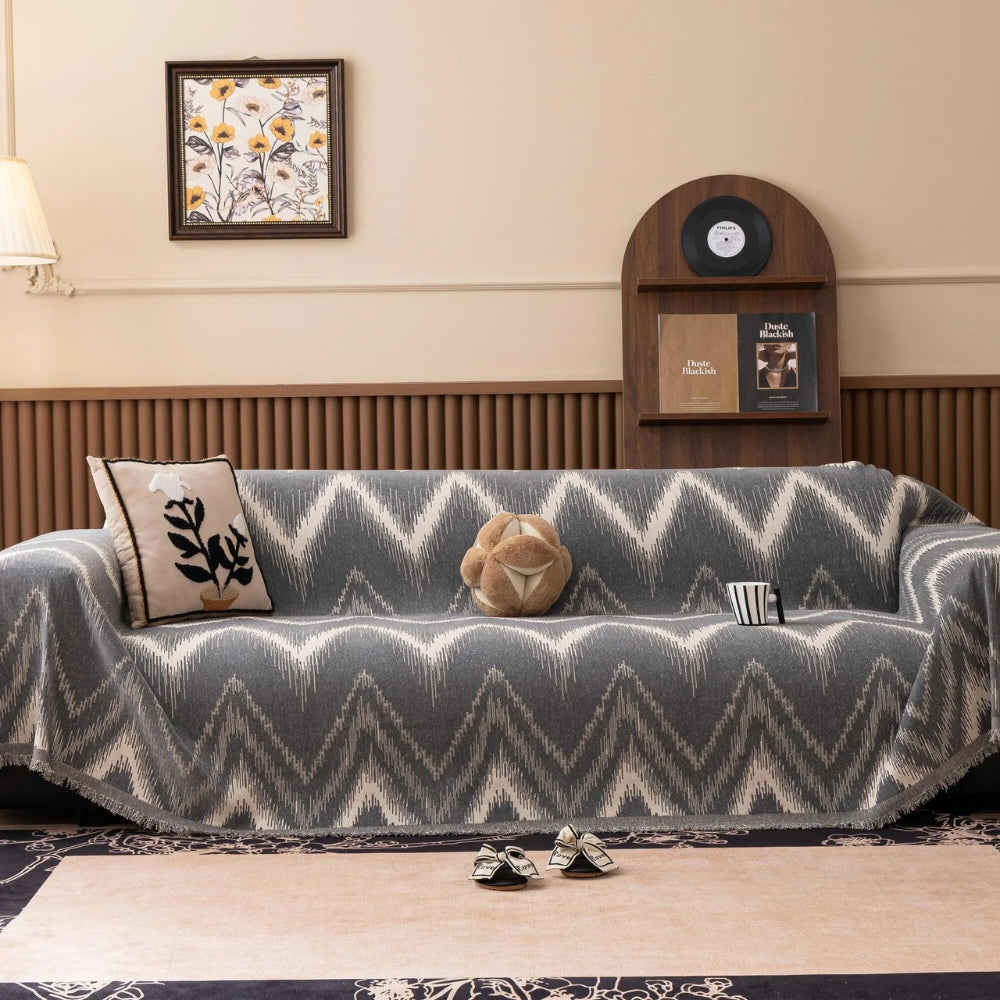 Ochre streak textured sofa cover