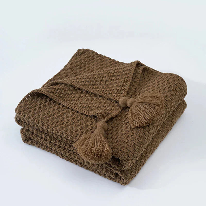 Nordic cozy wool blanket with tassels