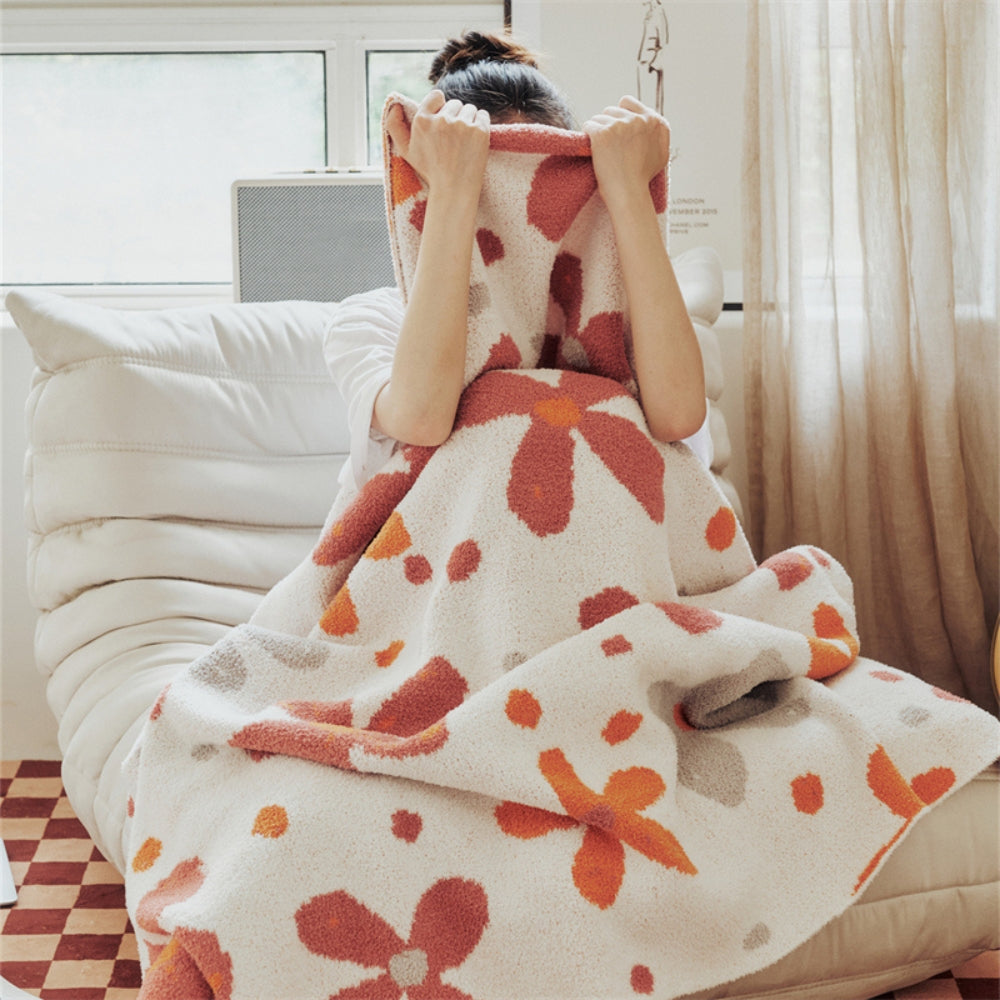 Cozy Floral Knit Throw Blanket – Soft Cotton-Microfiber Blend, Lightweight and Machine Washable, 51x63 for Home and Travel 4
