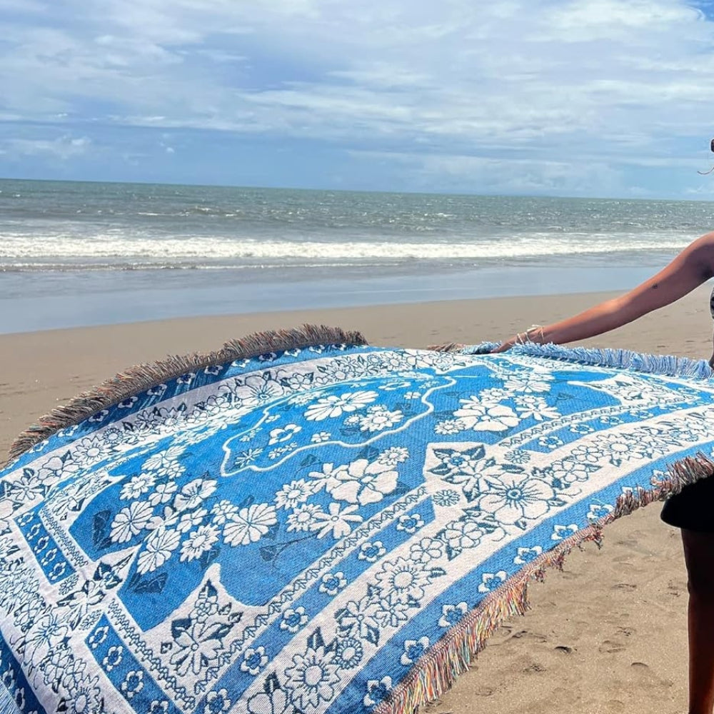 Boho Travel Blanket – Lightweight Microfiber Outdoor Throw for Beach & Camping