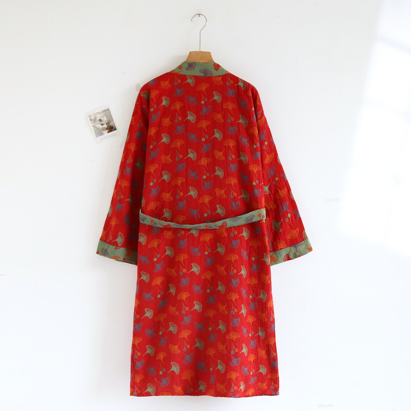 Cotton Bathrobe with Ginkgo Leaf Print, Soft and Breathable Robe