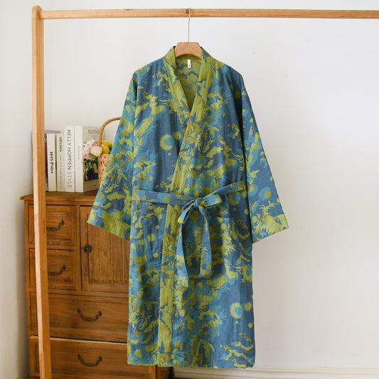 Cotton Bathrobe with Jacquard Weave and Double-layer Design