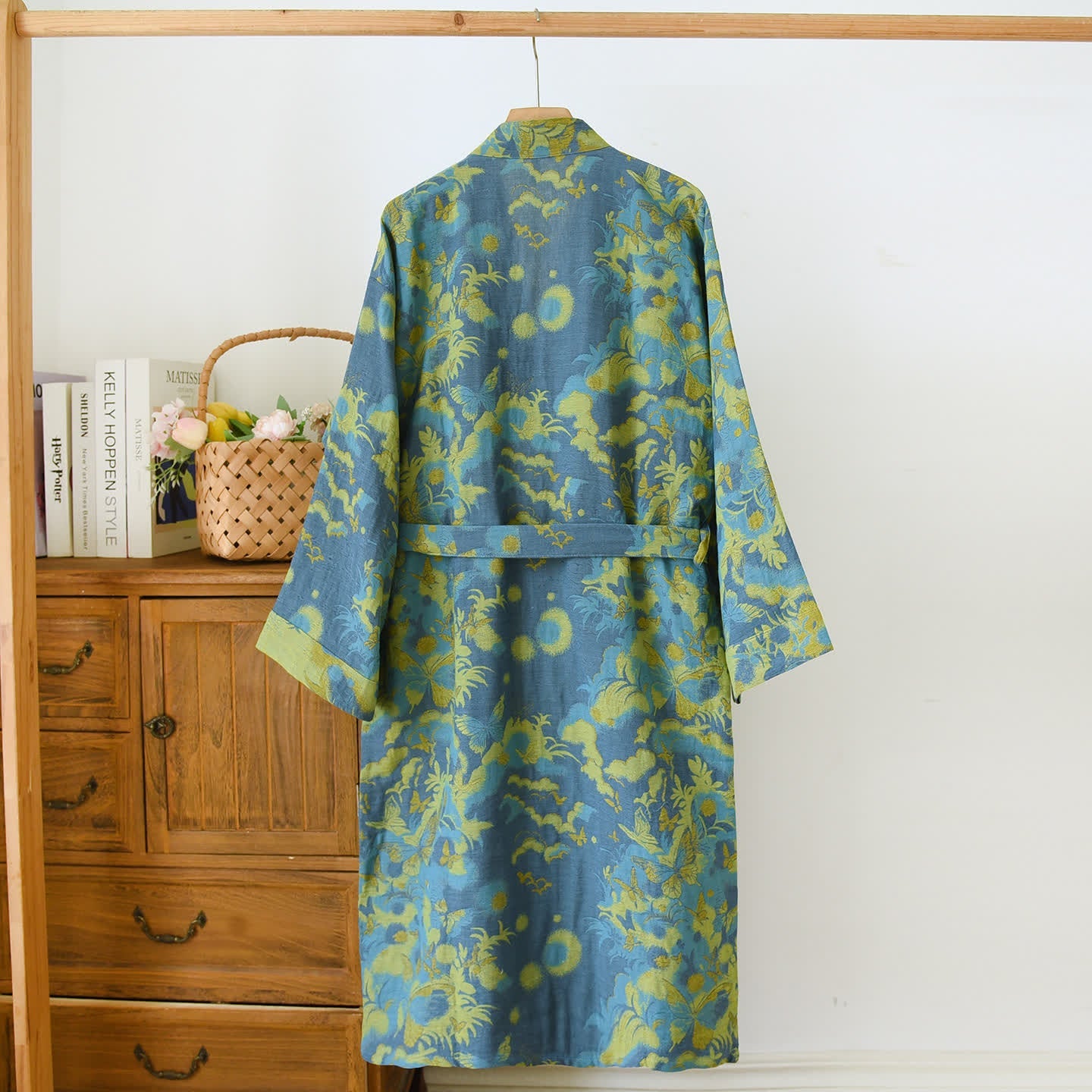 Cotton Bathrobe with Jacquard Weave and Double-layer Design
