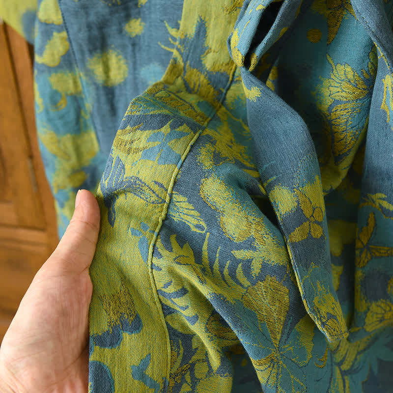 Cotton Bathrobe with Jacquard Weave and Double-layer Design