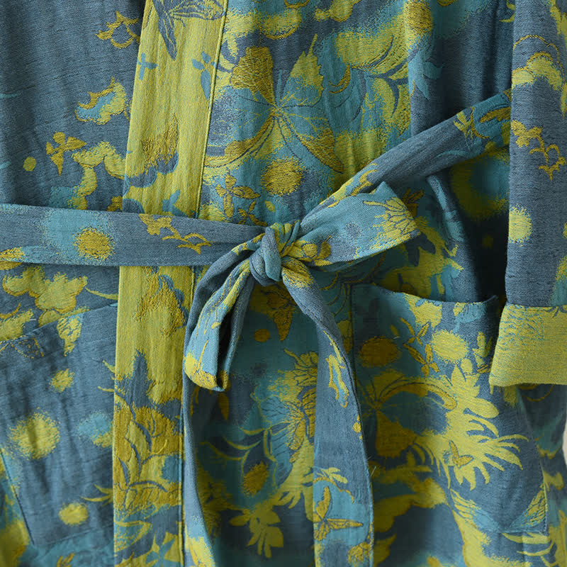 Cotton Bathrobe with Jacquard Weave and Double-layer Design