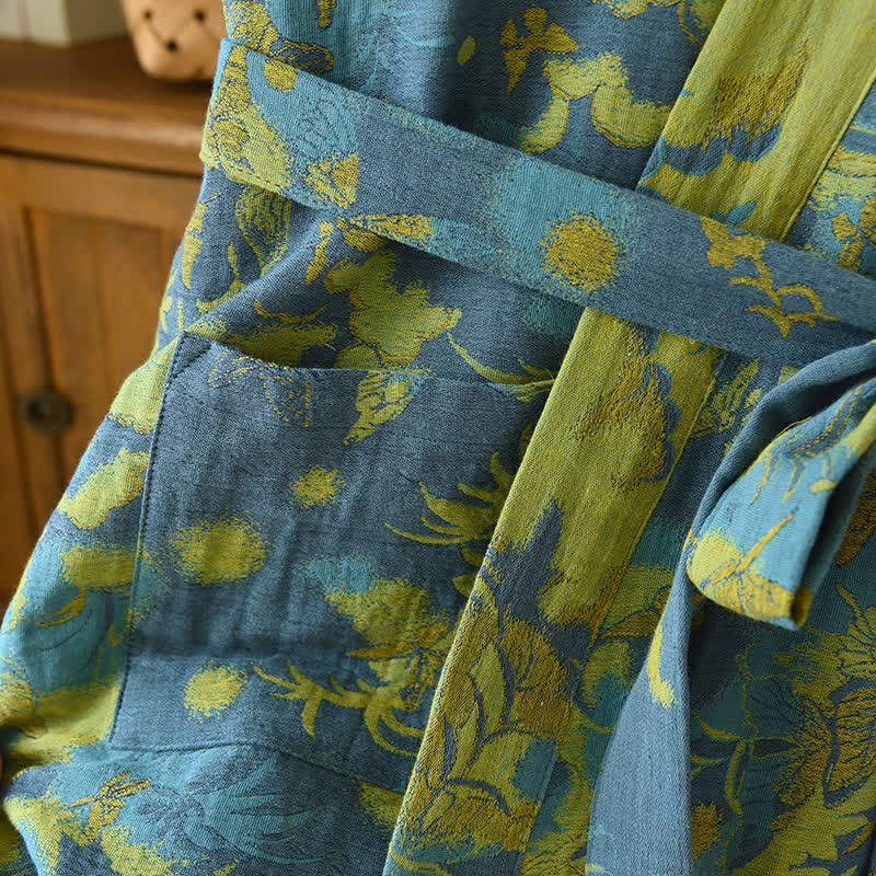 Cotton Bathrobe with Jacquard Weave and Double-layer Design