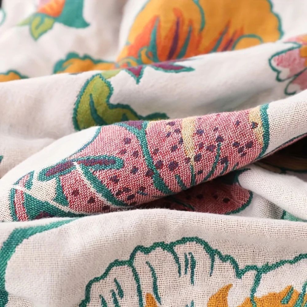 Cotton Blanket - Lightweight, Botanical Design for Home Decor