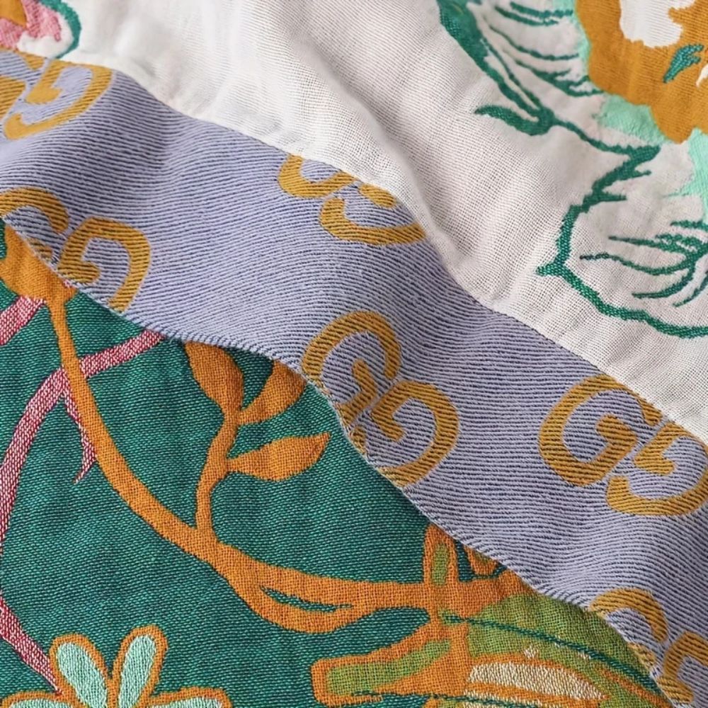 Cotton Blanket - Lightweight, Botanical Design for Home Decor