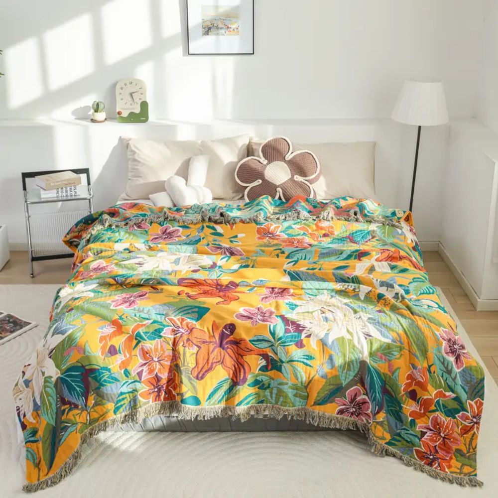 Cotton Blanket 79x90.5 Tropical Design, Soft and Versatile