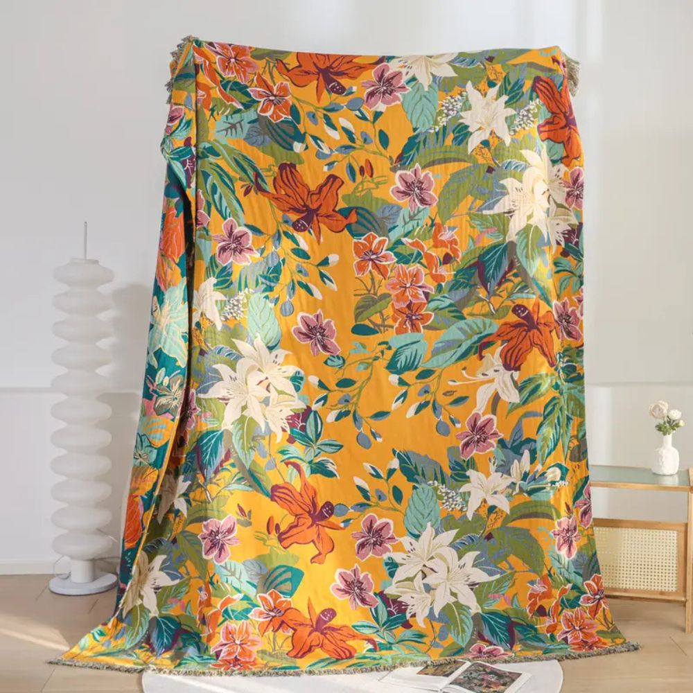 Cotton Blanket 79x90.5 Tropical Design, Soft and Versatile