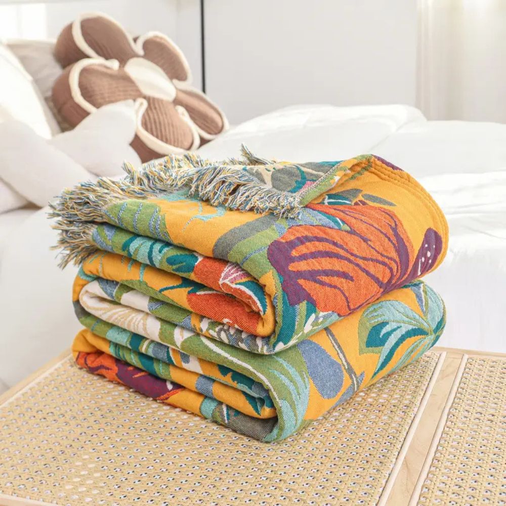 Cotton Blanket 79x90.5 Tropical Design, Soft and Versatile