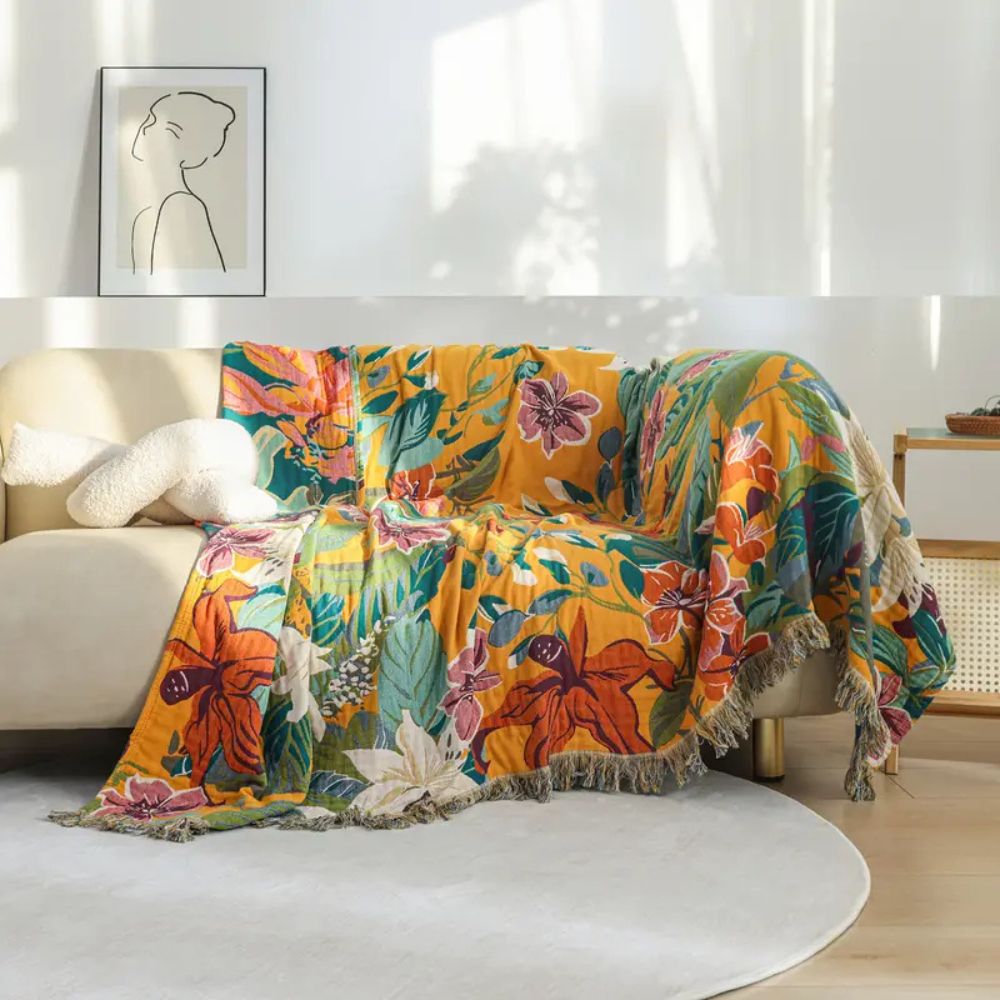 Cotton Blanket 79x90.5 Tropical Design, Soft and Versatile