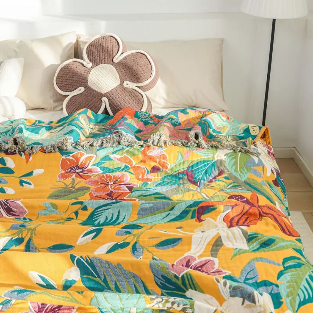 Cotton Blanket 79x90.5 Tropical Design, Soft and Versatile