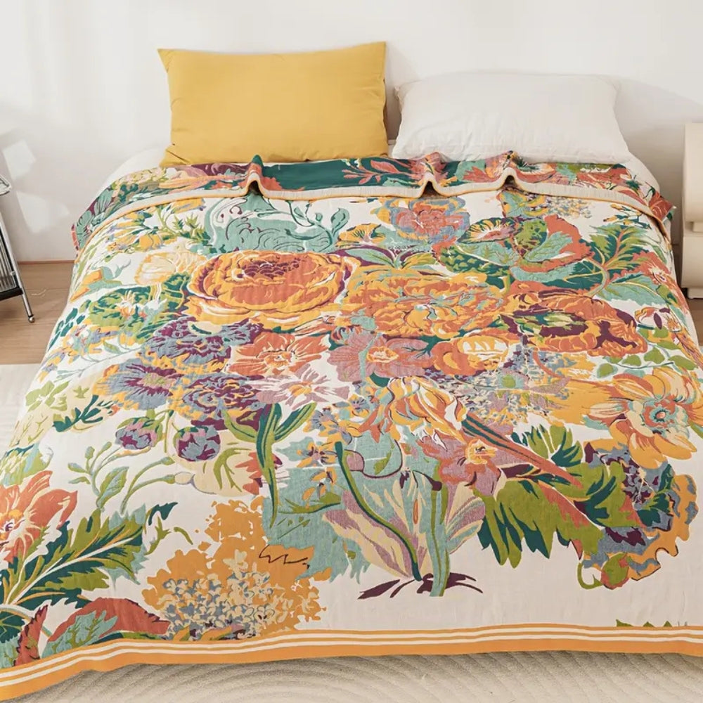 Cotton Blanket, Reversible Floral Design, Lightweight, 100% Cotton