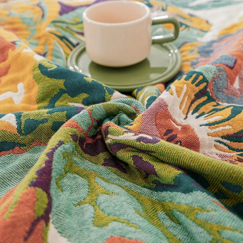 Cotton Blanket, Reversible Floral Design, Lightweight, 100% Cotton