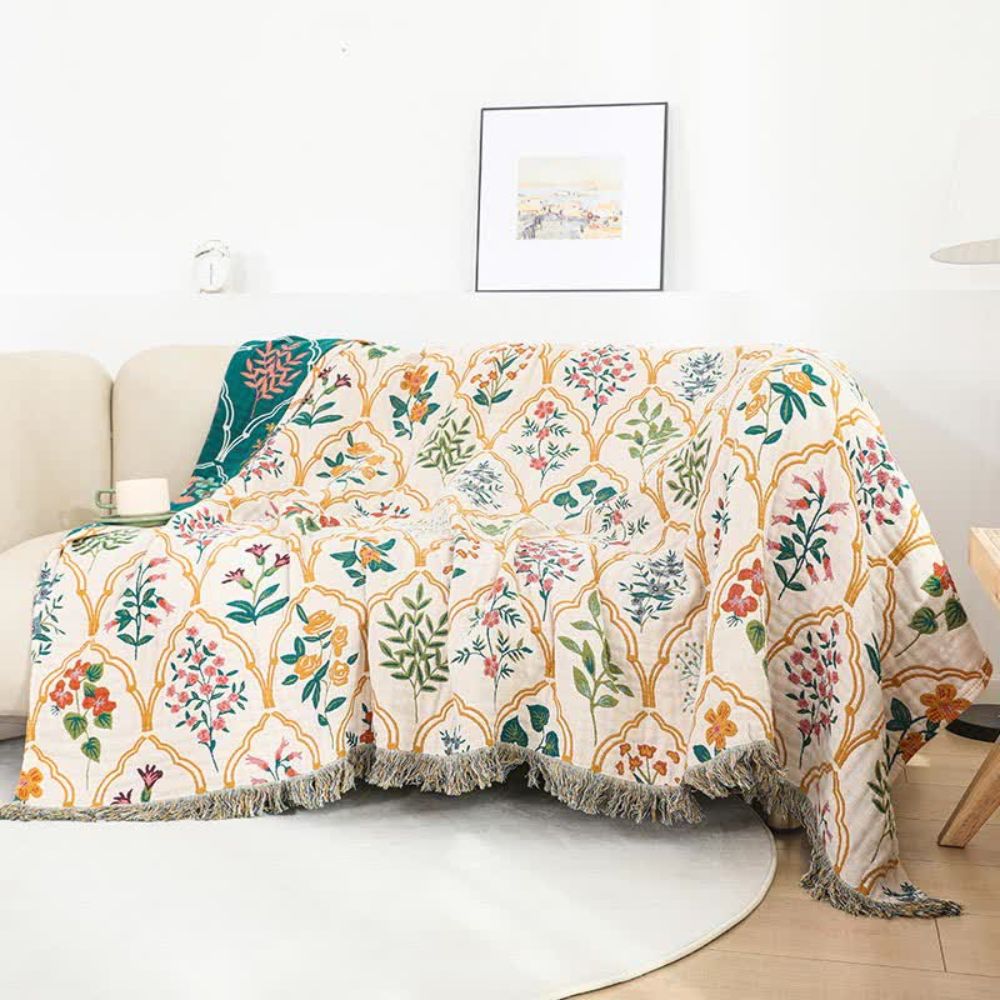 Cotton Blanket, Reversible Floral Pattern, Lightweight