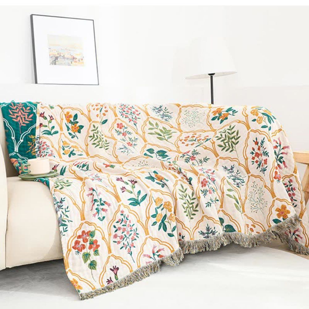 Cotton Blanket, Reversible Floral Pattern, Lightweight