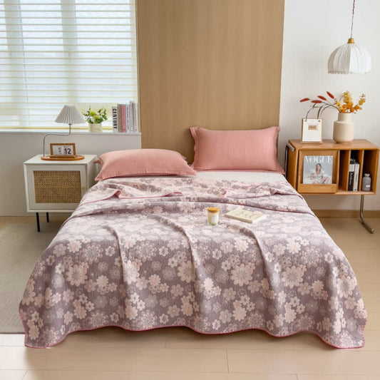 Cotton Gauze Blanket, Reversible Floral Design, Lightweight