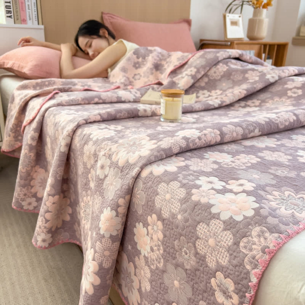 Cotton Gauze Blanket, Reversible Floral Design, Lightweight