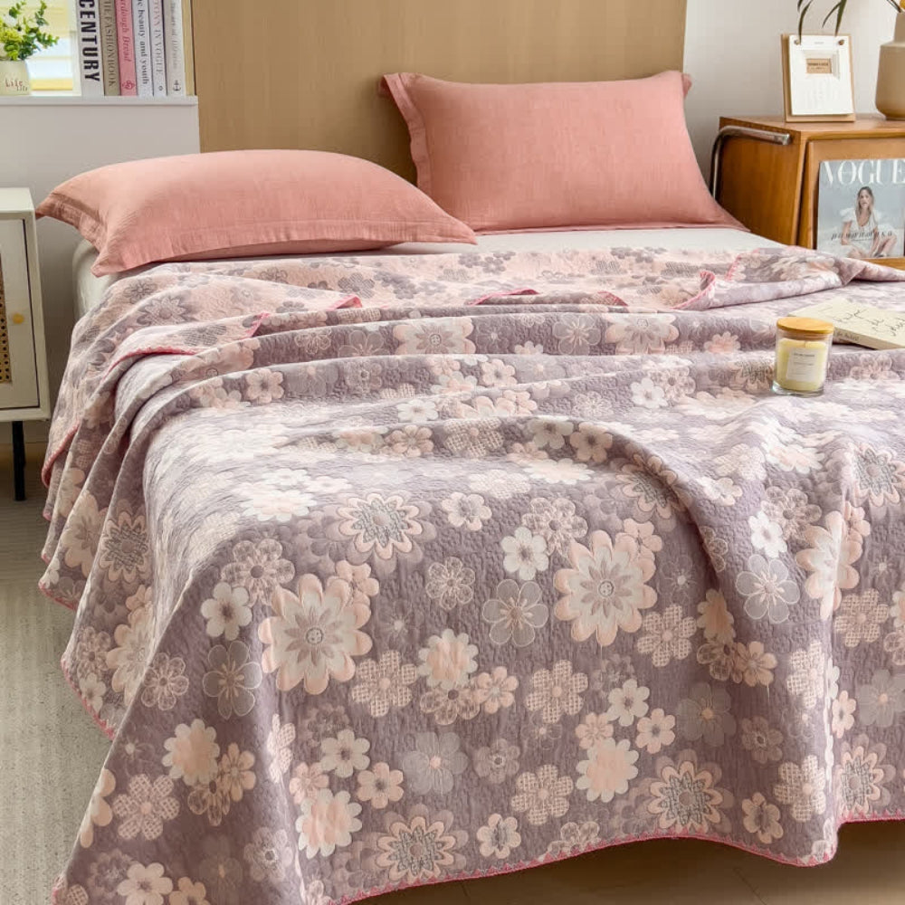 Cotton Gauze Blanket, Reversible Floral Design, Lightweight