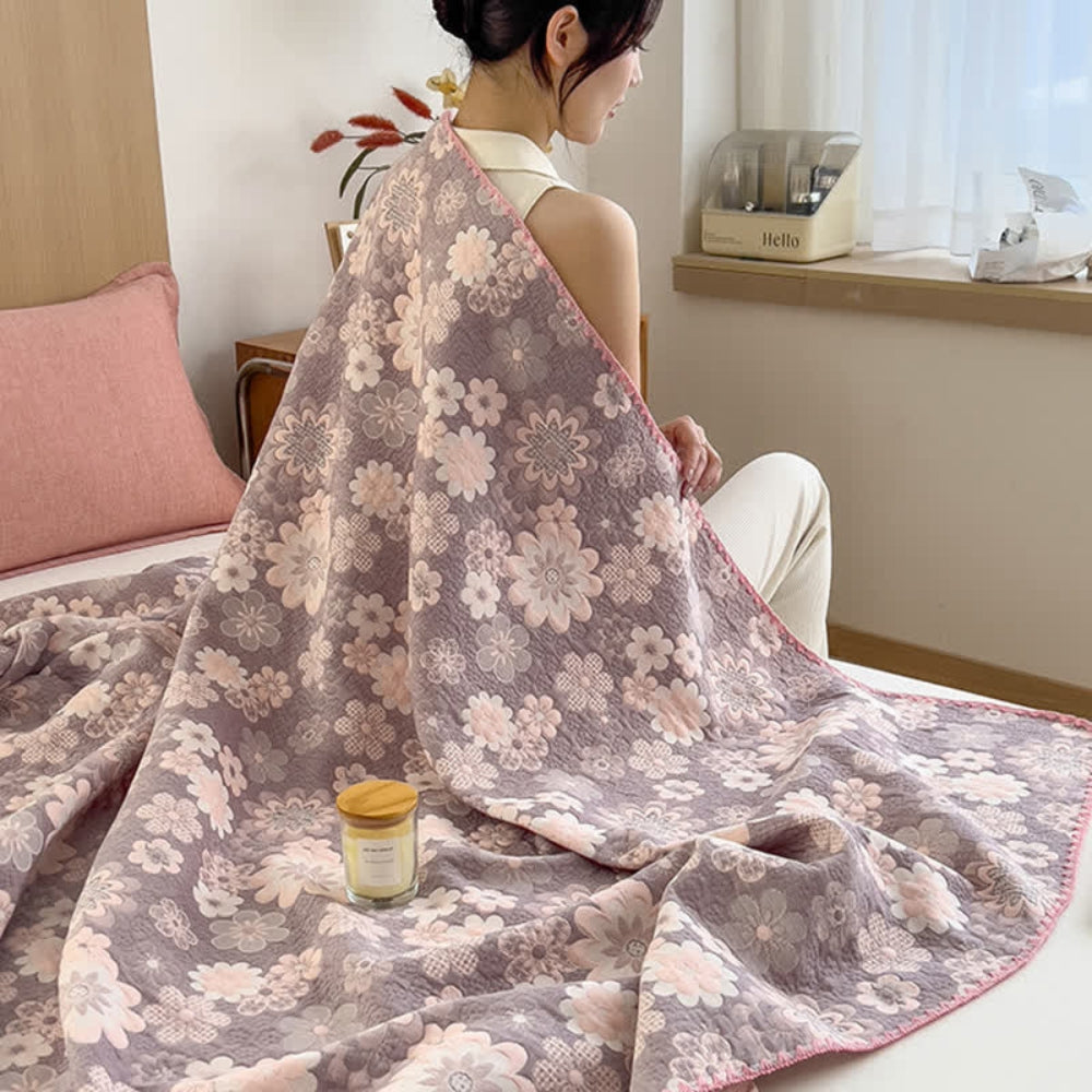 Cotton Gauze Blanket, Reversible Floral Design, Lightweight