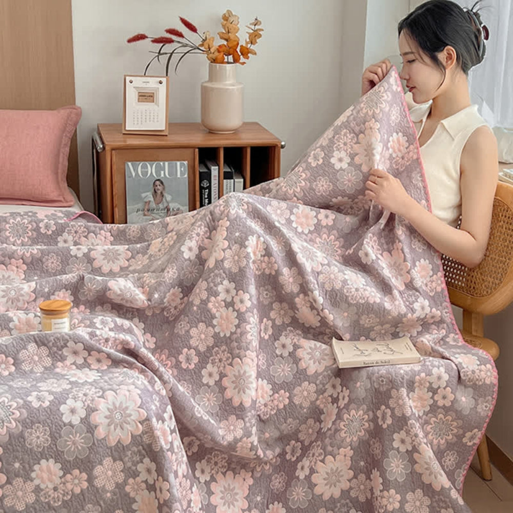 Cotton Gauze Blanket, Reversible Floral Design, Lightweight