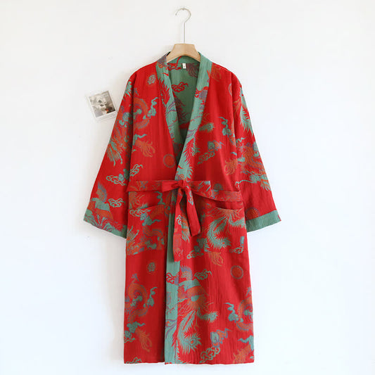 Cotton Jacquard Bathrobe, Soft and Breathable Retro Print Robe