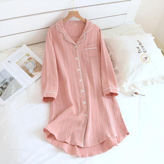 Cotton Long Sleeve Nightdress for Women – Slimming Striped Design