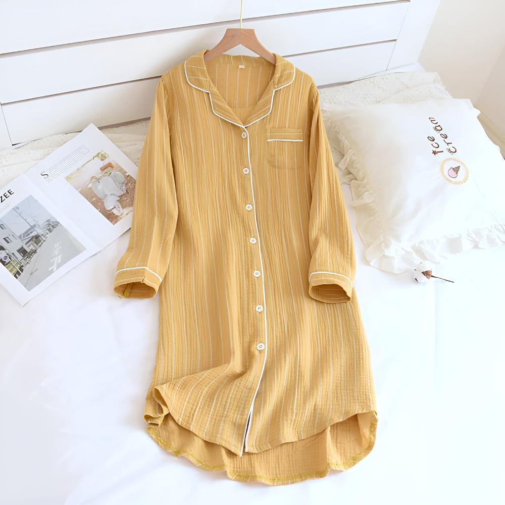 Cotton Long Sleeve Nightdress for Women – Slimming Striped Design