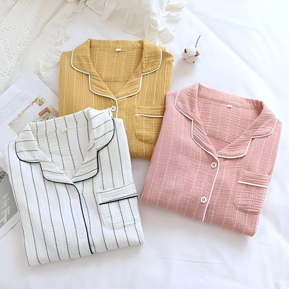 Cotton Long Sleeve Nightdress for Women – Slimming Striped Design