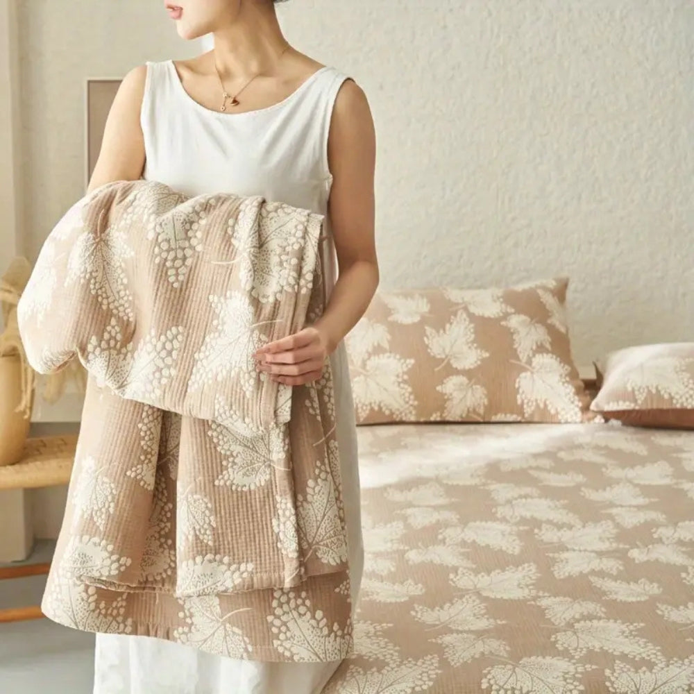 Cotton Summer Blanket, Lightweight, Breathable, Floral Vine Leaf Design