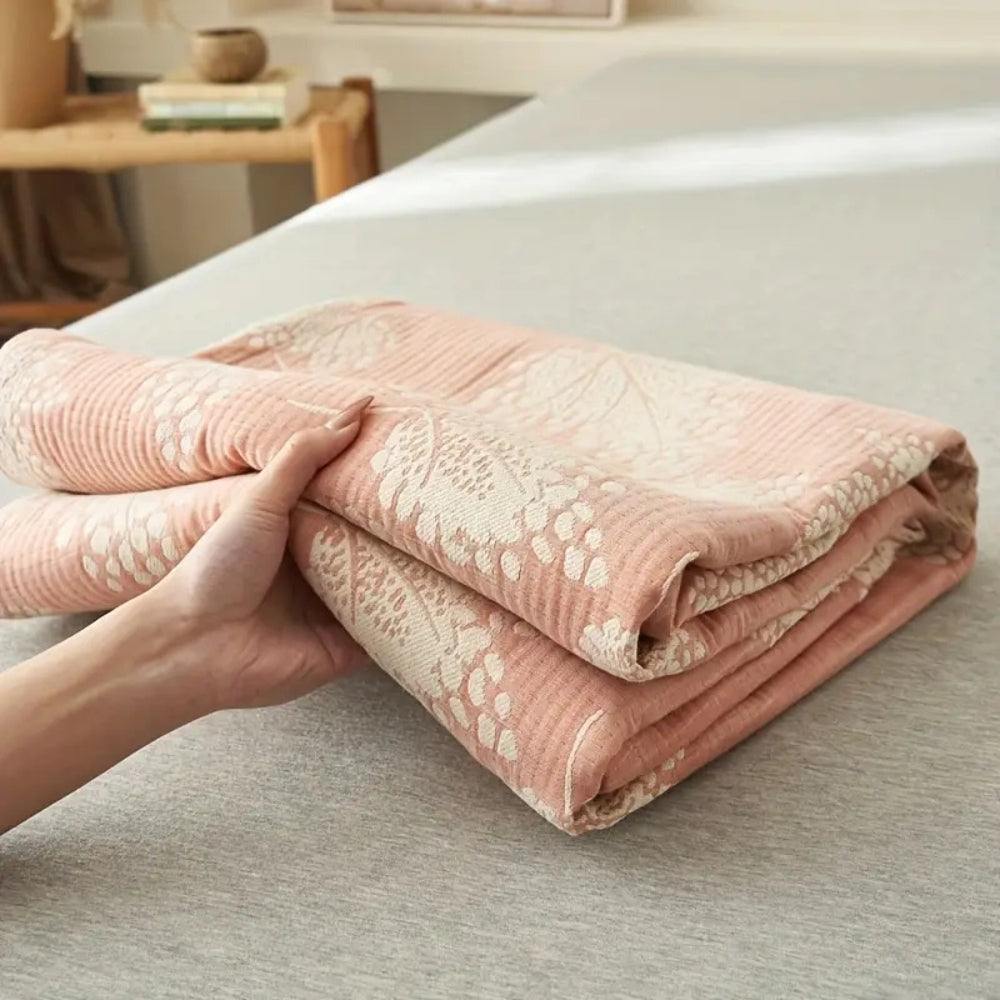 Cotton Summer Blanket, Lightweight, Breathable, Floral Vine Leaf Design