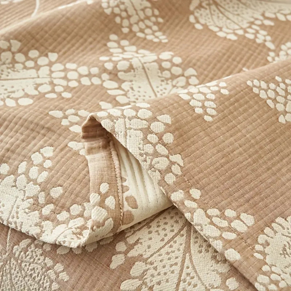 Cotton Summer Blanket, Lightweight, Breathable, Floral Vine Leaf Design