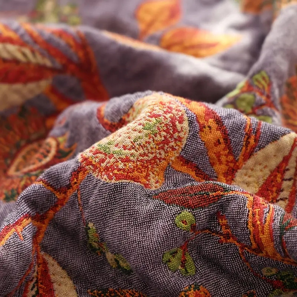 Cotton Tassel Blanket, Floral Jacquard Design, Lightweight, Reversible