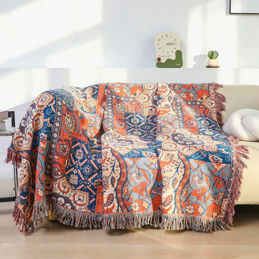 Cotton Throw Blanket, Floral Jacquard Design, Lightweight, 100% Cotton