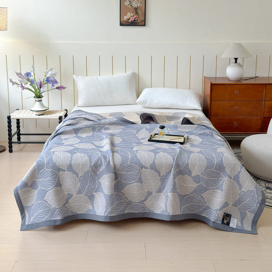 Cotton Triple Gauze Blanket, Lightweight, Mulberry Leaf Print, 3 Layers