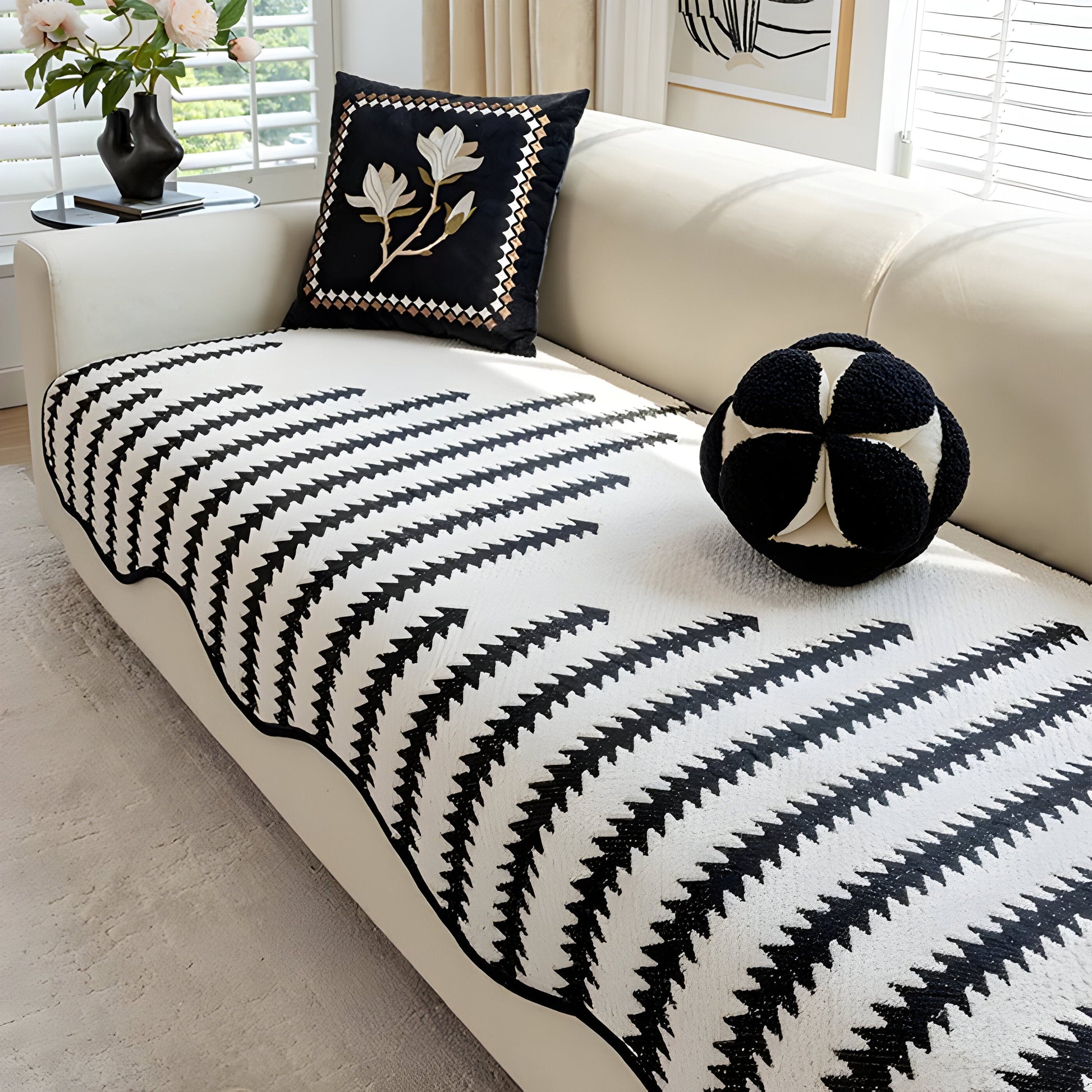 Modern Chevron Chenille Couch Cover – Stylish Non-Slip Sofa Protector for Dogs, Machine Washable, Various Colors-6