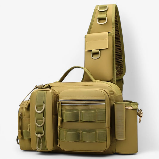 Fishing Tackle Backpack with Rod Holder – Dual-Layer 600D Nylon Bag