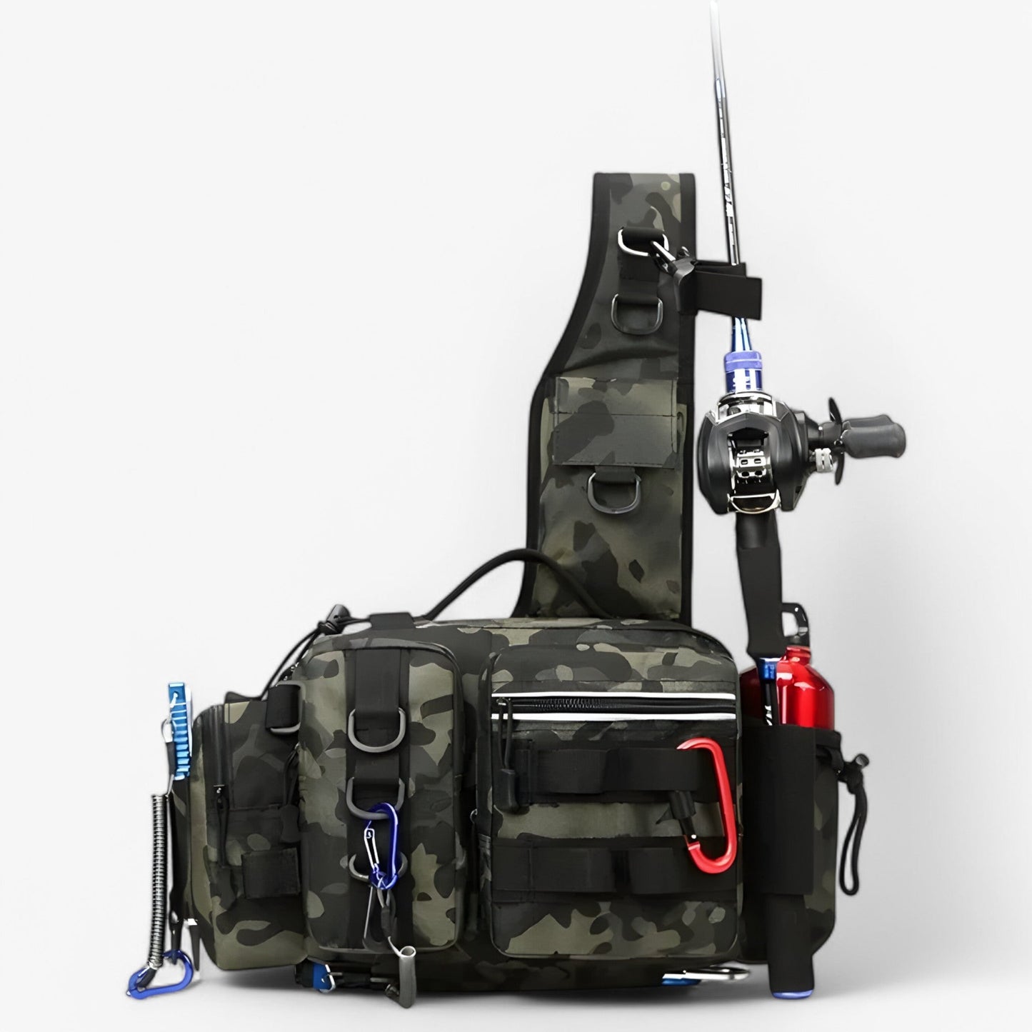 Fishing Tackle Backpack with Rod Holder – Dual-Layer 600D Nylon Bag
