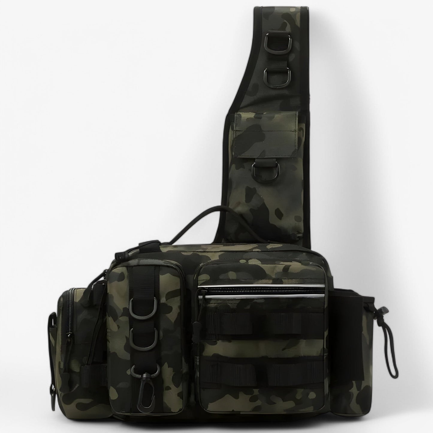 Fishing Tackle Backpack with Rod Holder – Dual-Layer 600D Nylon Bag