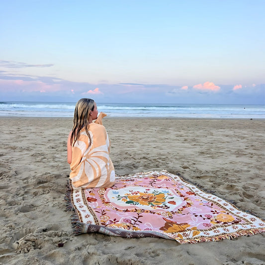 Floral Picnic Blanket – Soft Microfiber Boho Outdoor Throw